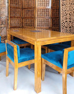 Royal Teak Wood 6 Seater Dining Set In Teal Blue