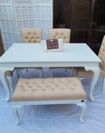 Elegant Teak Wood 6 Seater Dining Set with Bench (Pure White)