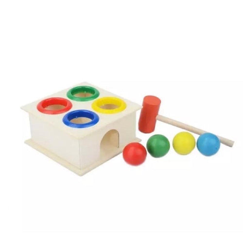 Wooden Hammer Case Toy for Kids, Pounding Bench with 4 Balls 1 Hammer (Educational Toy)