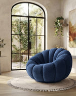 Bloomart Modern Round Pumpkin Design Accent Lounge Chair with Ottoman | Cozy Single Seater Sofa for Living Room & Home (Blue)