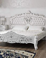 Super king Size Teak Wood Bed Heavy Carved with Cushioned Design