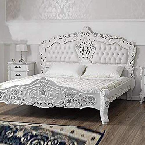 Super king Size Teak Wood Bed Heavy Carved with Cushioned Design