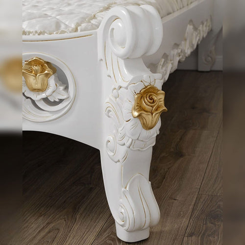 Super King Size Teak Wood Bed Heavy Carved with Cushioned Design