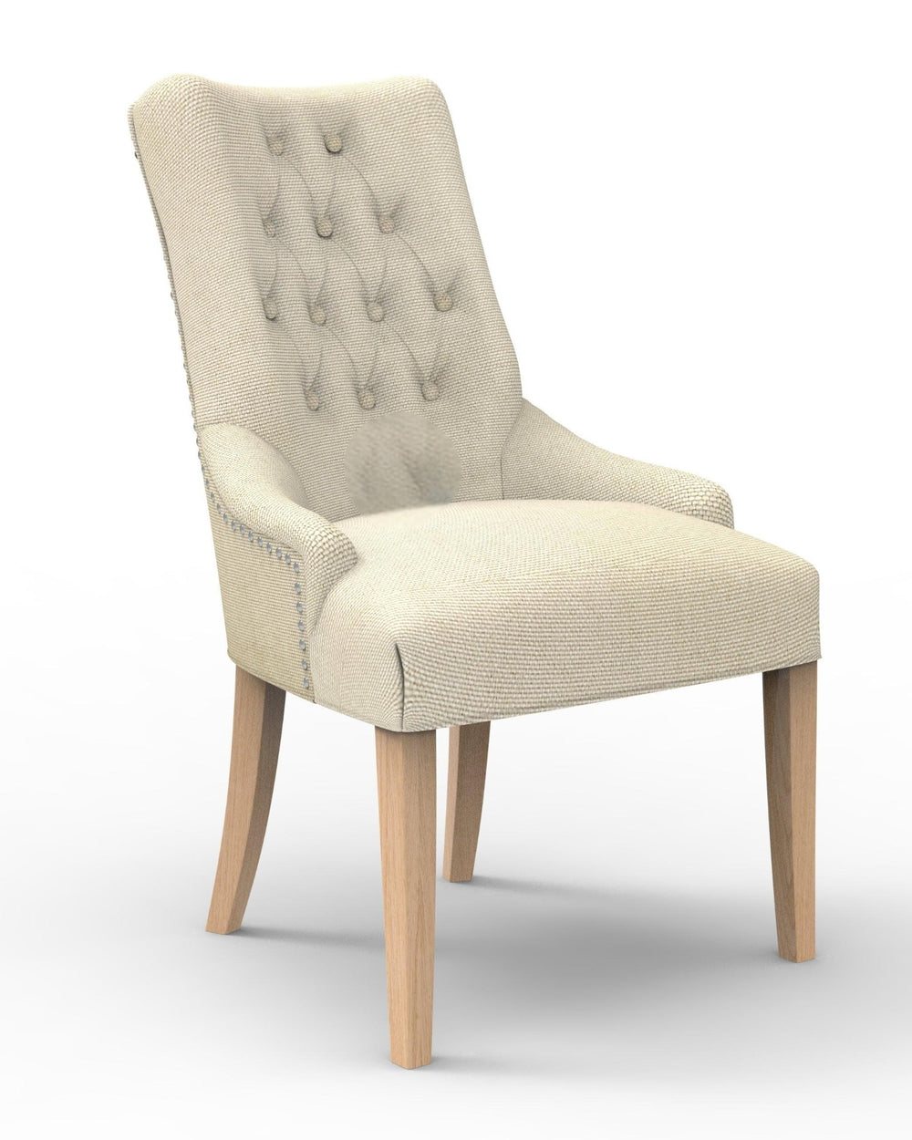 Wooden Twist Crystalline Button Tufted Teak Wood Wingback Chair For Elegant Living Room