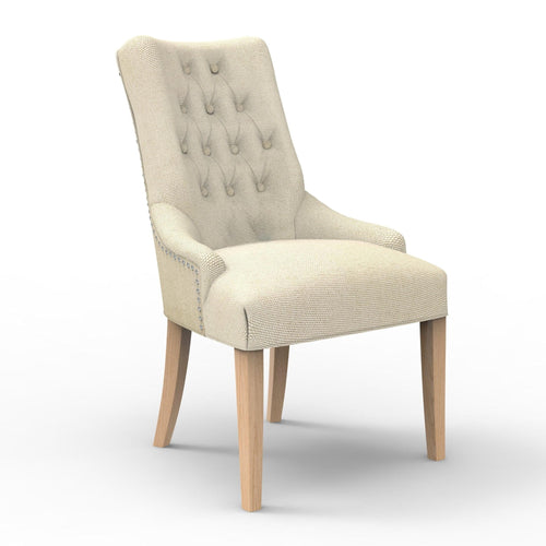 Wooden Twist Crystalline Button Tufted Teak Wood Wingback Chair For Elegant Living Room
