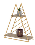 Metallic Twist 2 Tier  Triangle Wooden Storage Wall Shelf (Golden )