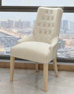 Wooden Twist Crystalline Button Tufted Teak Wood Wingback Chair For Elegant Living Room