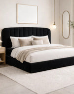 Bloomart Black Calmora Luxury Bed Minimal Modern Upholstered Bed With Padded Headboard