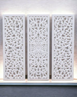 Premium Wooden Decoration Hand Carved 3 Wall Panel (MDF Wood, White)