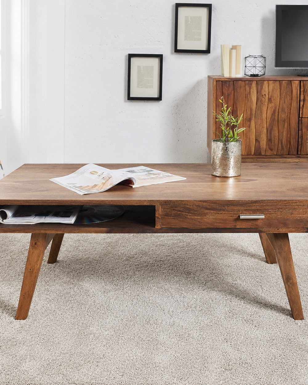 Espacio Wooden Handmade Solid Sheesham Wood Coffee Table