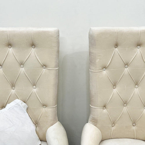 Button Tufted Teak Wood Wingback Chair (Set of 2)
