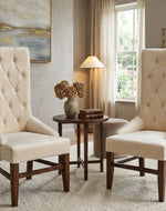 Button Tufted Teak Wood Wingback Chair (Set of 2)
