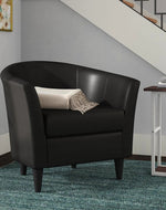 Bloomart Wide Solid Wood Leatherette Upholstery Barrel Arm Chair Modern Accent Chair for Comfortable Living Room Seating (Peacock Blue)