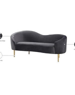 Modern Velvet Curved 2 Seater Sofa - Grey