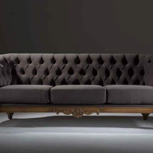 Bloomart Hand Carved Antique Criss Cross Pattern 3 Seater Sofa (Honey Finish)