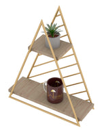 Metallic Twist 2 Tier  Triangle Wooden Storage Wall Shelf (Golden )