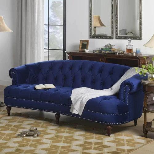 Chesterfield Graceful Velvet 3 Seater Rolled Arm Sofa (Walnut Legs) - Bloomart