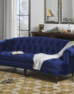 Chesterfield Graceful Velvet 3 Seater Rolled Arm Sofa (Walnut Legs) - Bloomart
