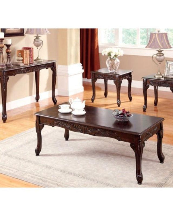 Wooden Hand Carved Beautiful Designs Royal Decor Coffee Table Set (Teak Wood) - Bloomart