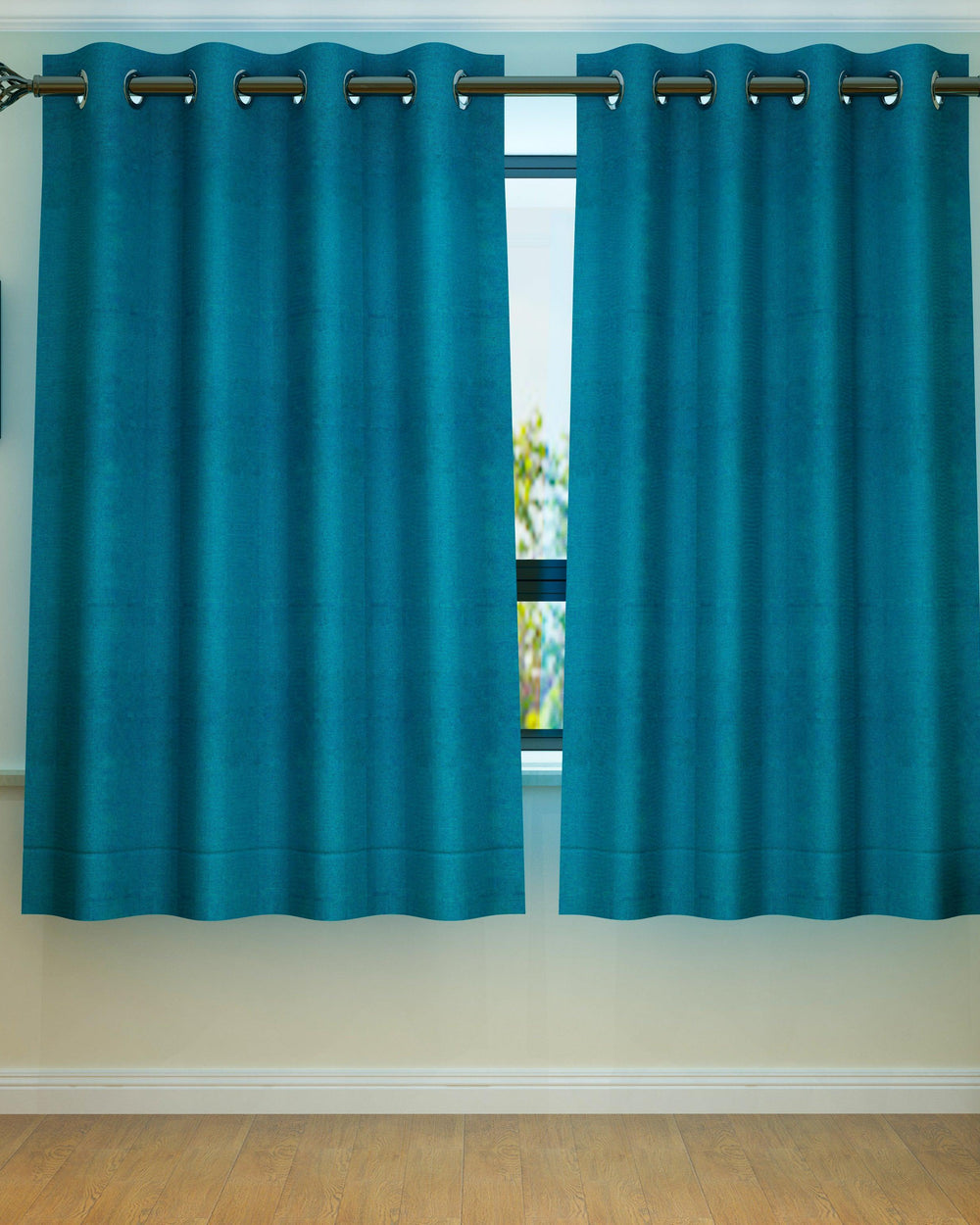 Fabrahome Light Filtering 4.5 Ft Jute Fabric Window Curtain ( Blue ) - Bloomart