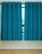 Fabrahome Light Filtering 4.5 Ft Jute Fabric Window Curtain ( Blue ) - Bloomart