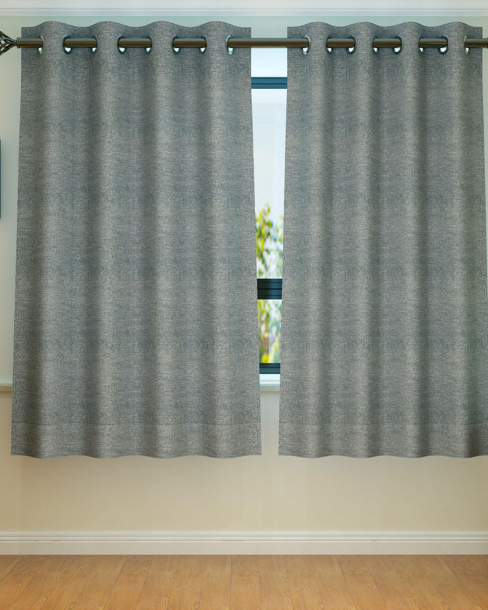 Fabrahome Light Filtering 4.5 Ft Jute Fabric Window Curtain ( Dark Grey ) - Bloomart