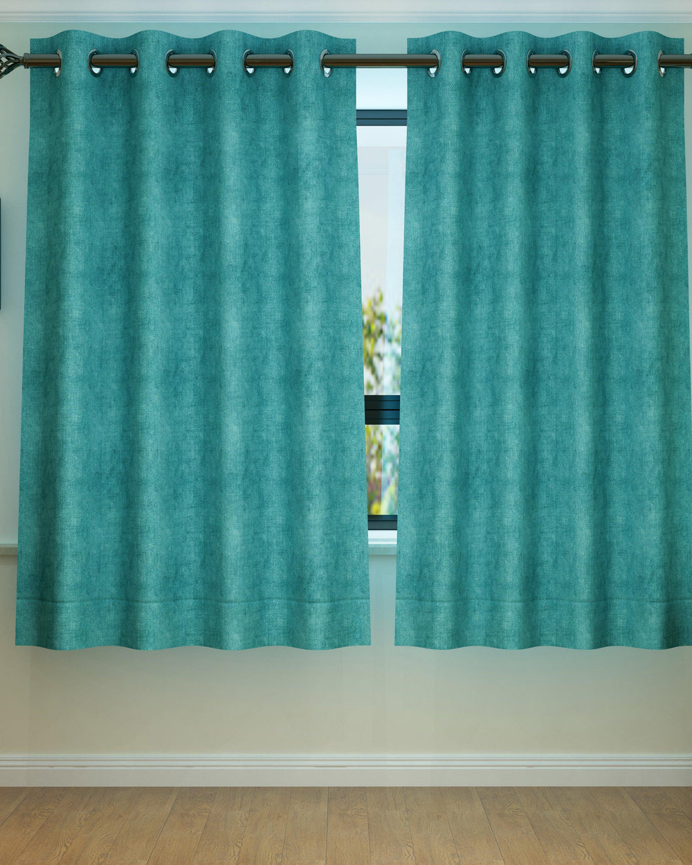 Fabrahome Light Filtering 4.5 Ft Suede Fabric Window Curtain ( Green ) - Bloomart