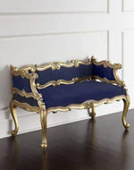 Bloomart Engrave Hand Carved Teak Wood 2 Seater Bench for Living Room ( Blue )
