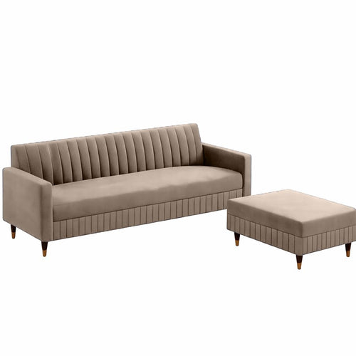 AMATA Omega Solid Wood 4 Seater L Shape Camel Suede Velvet Sofa Set with Four Cushions Perfect for Home Office Guests Living Room (03 Camel, Omega L Shape 4 SSEATER)(3 Year warrantty)