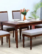 Hand Carved Compact Design 6 Seater Dining Set with 1 Bench - WoodenTwist