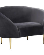 Modern Velvet Curved 2 Seater Sofa - Grey Gold Legs