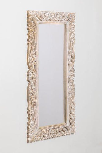 Antique Traditional Floral Design Mango Wood Hand Carved Decorative Wall Standing Frame ( Without Mirror )