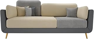 Bloomart Modern Velvet Sofa Set for Living Room | Sofa with Cushion Back & Wooden Legs | Contemporary Sofa Couch Set (Beige & Grey, 3 Seater)