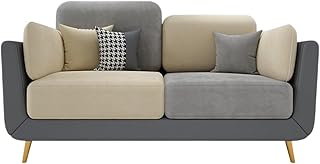 Bloomart Modern Velvet Sofa Set for Living Room | Sofa with Cushion Back & Wooden Legs | Contemporary Sofa Couch Set (Beige & Grey, 2 Seater)