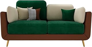 Bloomart Modern Velvet Sofa Set for Living Room | Sofa with Cushion Back & Wooden Legs | Contemporary Sofa Couch Set (Beige & Green, 2 Seater)