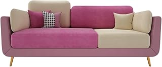 Bloomart Modern Velvet Sofa Set for Living Room | Sofa with Cushion Back & Wooden Legs | Contemporary Sofa Couch Set (Pink & Beige, 3 Seater)