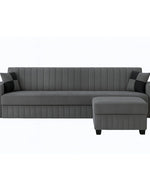 FURNY Gracinta Fabric 4 Seater Convertiable L Shape Sofa Set 3Seater Modern Sofa Set & Ottoman for Living Room (Dark Grey) with Velvet Fabric | Durable Comfort | Modern Design | IDE