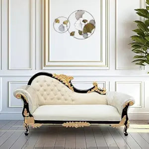 Solid Teak Wooden Royal handcarving Three Seater Sofa | Carving Couch/diwan | for Living Room, Hall, Hotel | (Cream) | 71D x 185W x 116H CM |