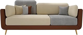Bloomart Modern Velvet Sofa Set for Living Room | Sofa with Cushion Back & Wooden Legs | Contemporary Sofa Couch Set (Beige & Brown, 3 Seater)