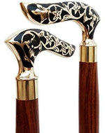 Antique Brass Design Head Handle Vintage Style Wooden Walking Cane Stick - Bloomart