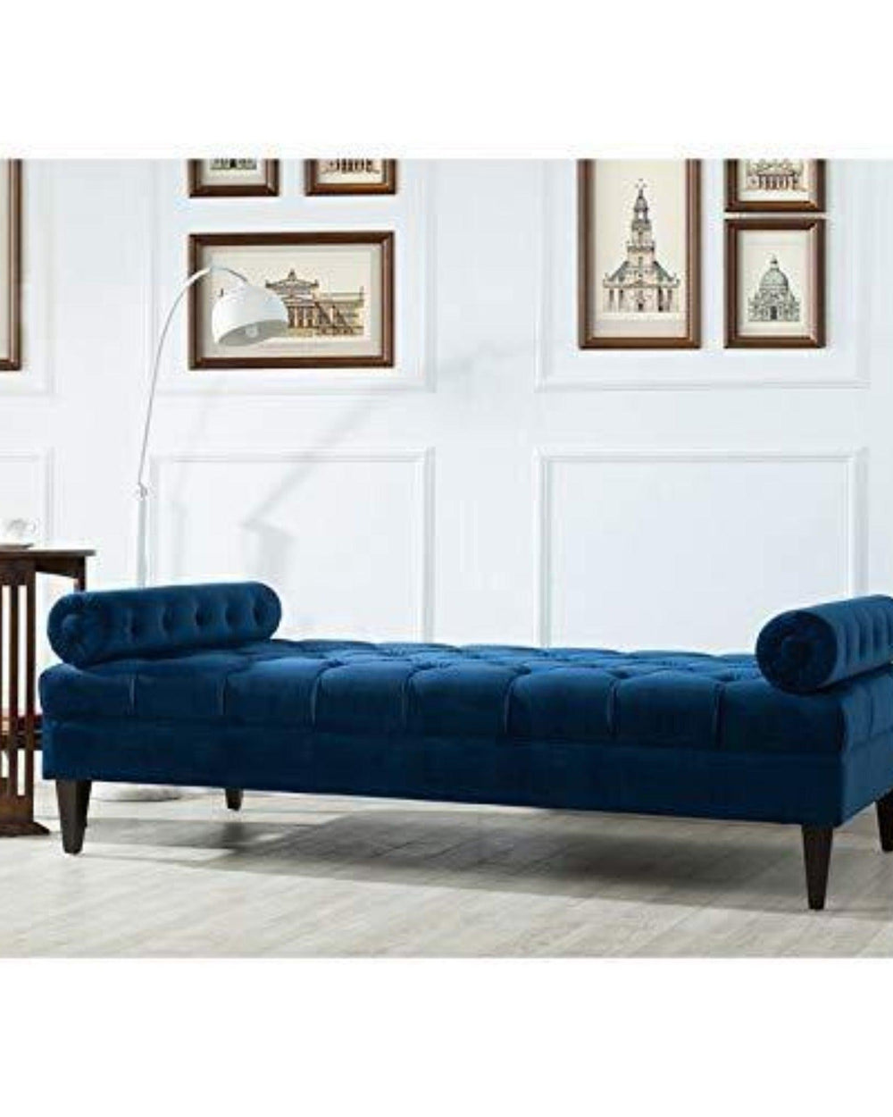 Large Bolstered Lounge Entryway Bench Three Seater Lounge  for Living Room (Blue Velvet) - Bloomart