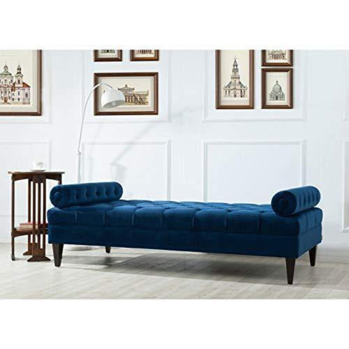 Large Bolstered Lounge Entryway Bench Three Seater Lounge  for Living Room (Blue Velvet) - Bloomart