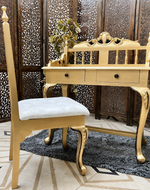 Royal Gold Carved Teak Wood Study Table with Chair