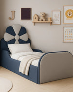 Blue Bloomart & Grey Kids Flower Bed Modern Bed with Safety Sides In Soft Fabric