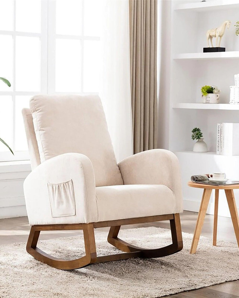Wooden Glider Rocking Chair (Beige)
