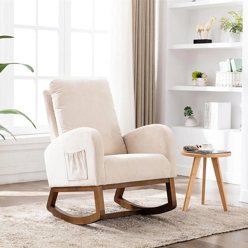 Wooden Glider Rocking Chair (Beige)