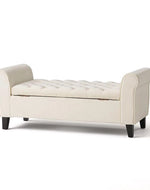 Bloomart Zamansız Button Tufted Design Premium Wood 2 Seater Storage Bench (Ivory)