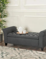 Bloomart Zamansız Button Tufted Design Premium Wood 2 Seater Storage Bench (Dark Grey)