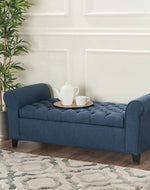 Bloomart Zamansız Button Tufted Design Premium Wood 2 Seater Storage Bench (Blue)