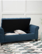 Bloomart Zamansız Button Tufted Design Premium Wood 2 Seater Storage Bench (Blue)